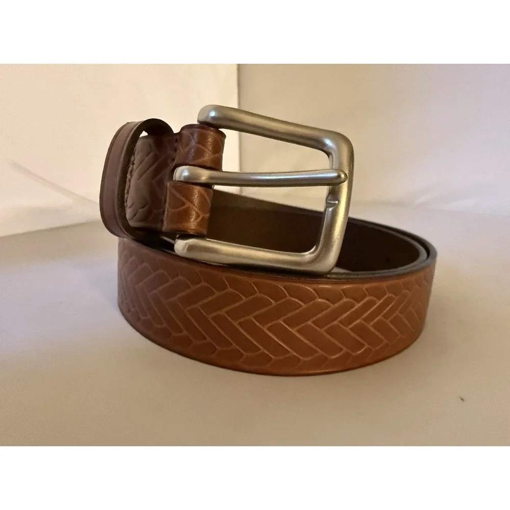 J.Crew Embossed Italian Leather Belt Men's 30 Brown Dress Business Preppy CG224